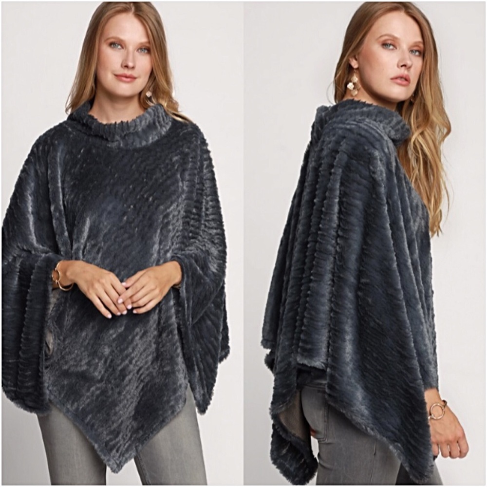 Boho Soft Faux Fur Poncho Sweater OS - Picture 5 of 6